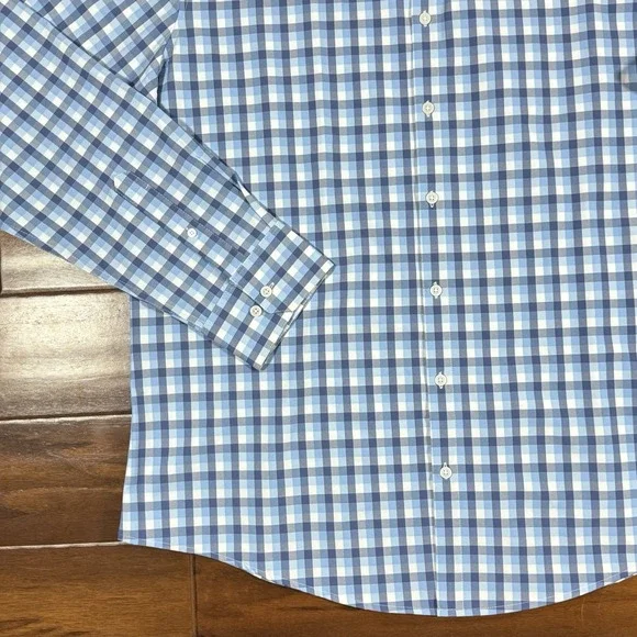 Mizzen + Main Men's Size XXL Blue Check Trim Fit Leeward Button Up Shirt L/S